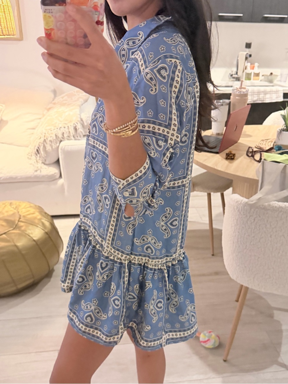 Maje Blue Paisley Print Ruffled Shirt Dress - Picture 3 of 7